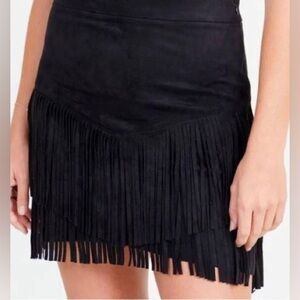 Altar’d State Black Suede Fringe Skirt